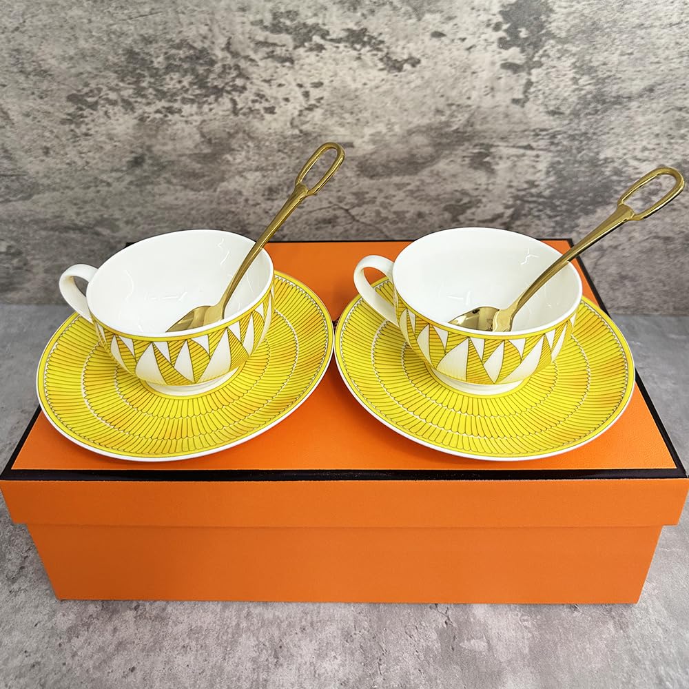 Tazas Cafe Juego de 2 Tazas de té de cerámica de Arte Vintage, Tazas y Platos de té y café, Tazas de té y platillos, los Mejores Regalos Juego De Cafe(7)