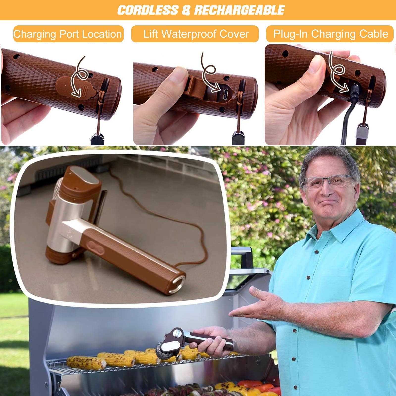 Spazzola per barbecue per esterni, senza setole, pulitore per barbecue acciaio inox 304 per griglie a gas, griglie a carbone, bollitori e griglie(Black gold)