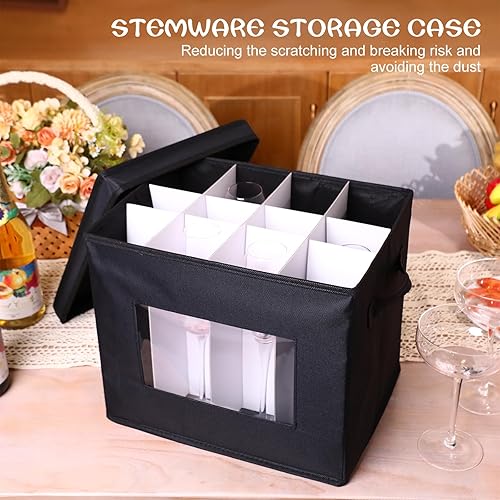 Miniatura 6 de Uiifan 4 cajas de almacenamiento de copas de vino con divisores, 12 compartimentos, cajas de almacenamiento de vasos de China, caja de