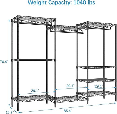 Miniatura 6 de VIPEK V5 Plus - Armario portátil grande independiente, perchero multifuncional de metal resistente para colgar ropa, 85.4 pulgadas de largo x 15.7