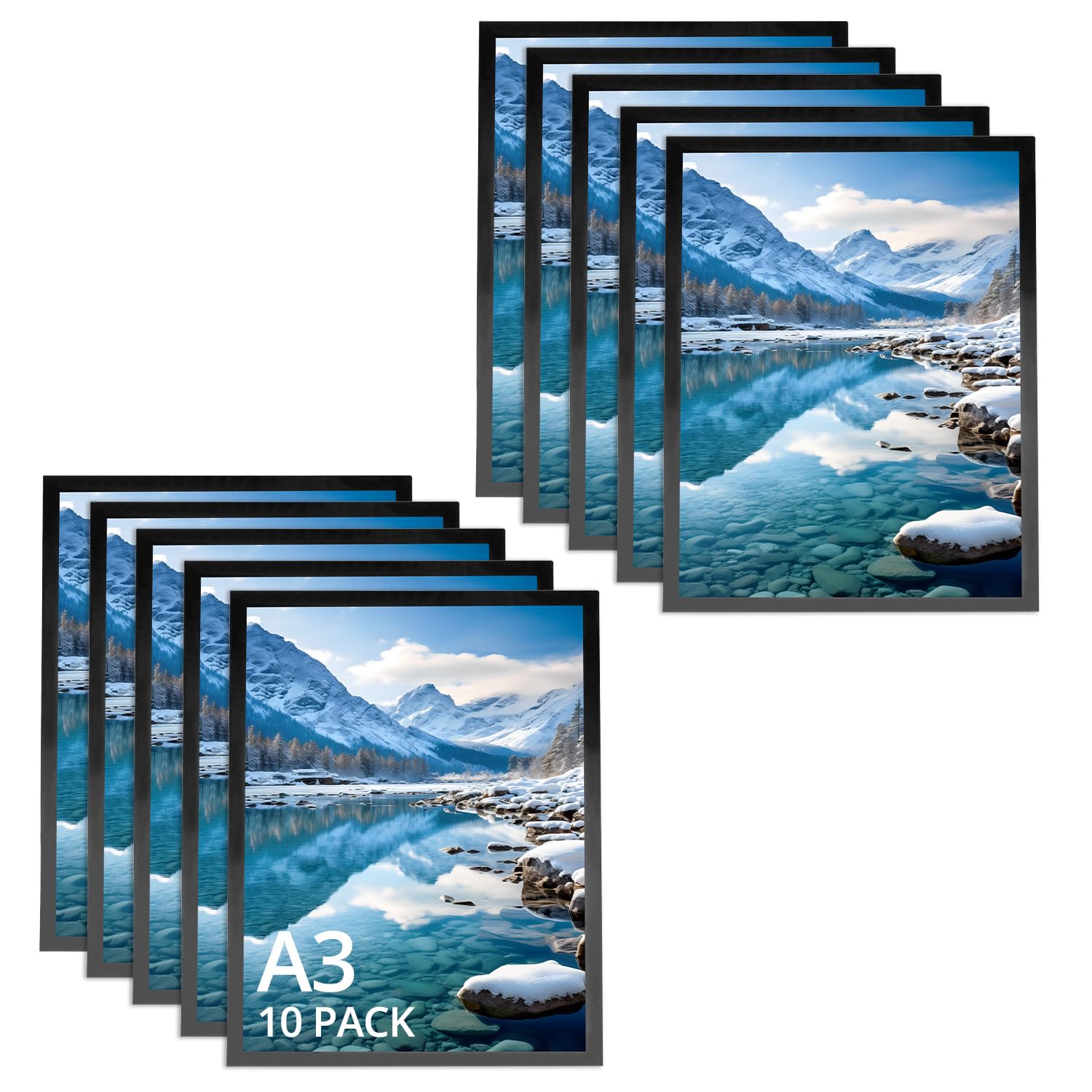 QWORK® 10Pcs A3 Magnetic Frames, Adhesive Magnetic Display Frame, Black, for Ads, Notices, Documents