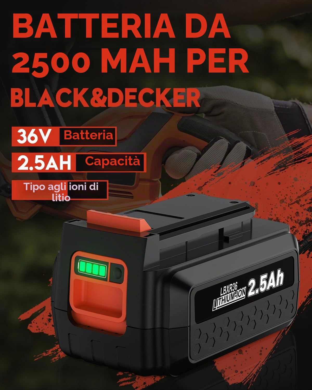 Batteria da 36 V 2500 mAh per Black e Decker, Powtree LBXR36 per batterie Black Decker 36 V BL20362 BL2536 LBXR36 LBX1540 LBX2540 LBX2040 LBX36 per elettroutensili a batteria
