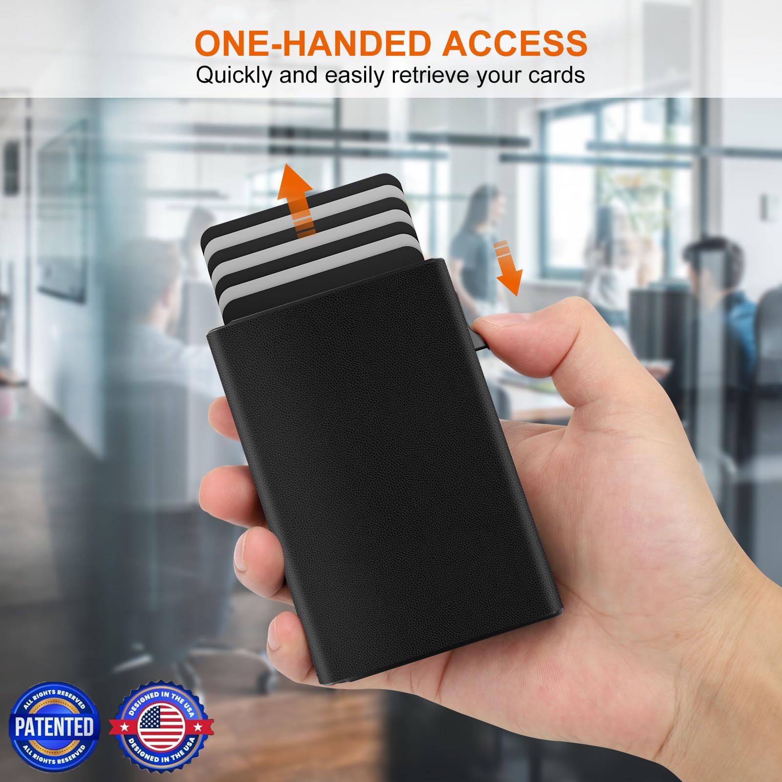 Tarjetero para hombre, funda de aluminio desplegable, cuero de grano superior, billetera inteligente para hombres, bloqueo RFID, delgada, minimalista, bolsillo frontal, capacidad de 9 a 14 3