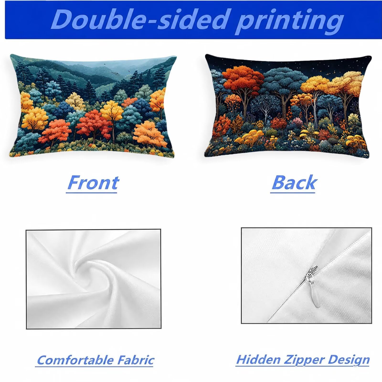 Federe Cuscino 60x80 Set di 2, Foresta Federe Cuscini Divano Lino, Rettangolari Copricuscini 60x80cm Con Cerniera Invisibile, Copricuscino per Camera Letto Casa Decorazioni Regalo, Paesaggio kj-9178