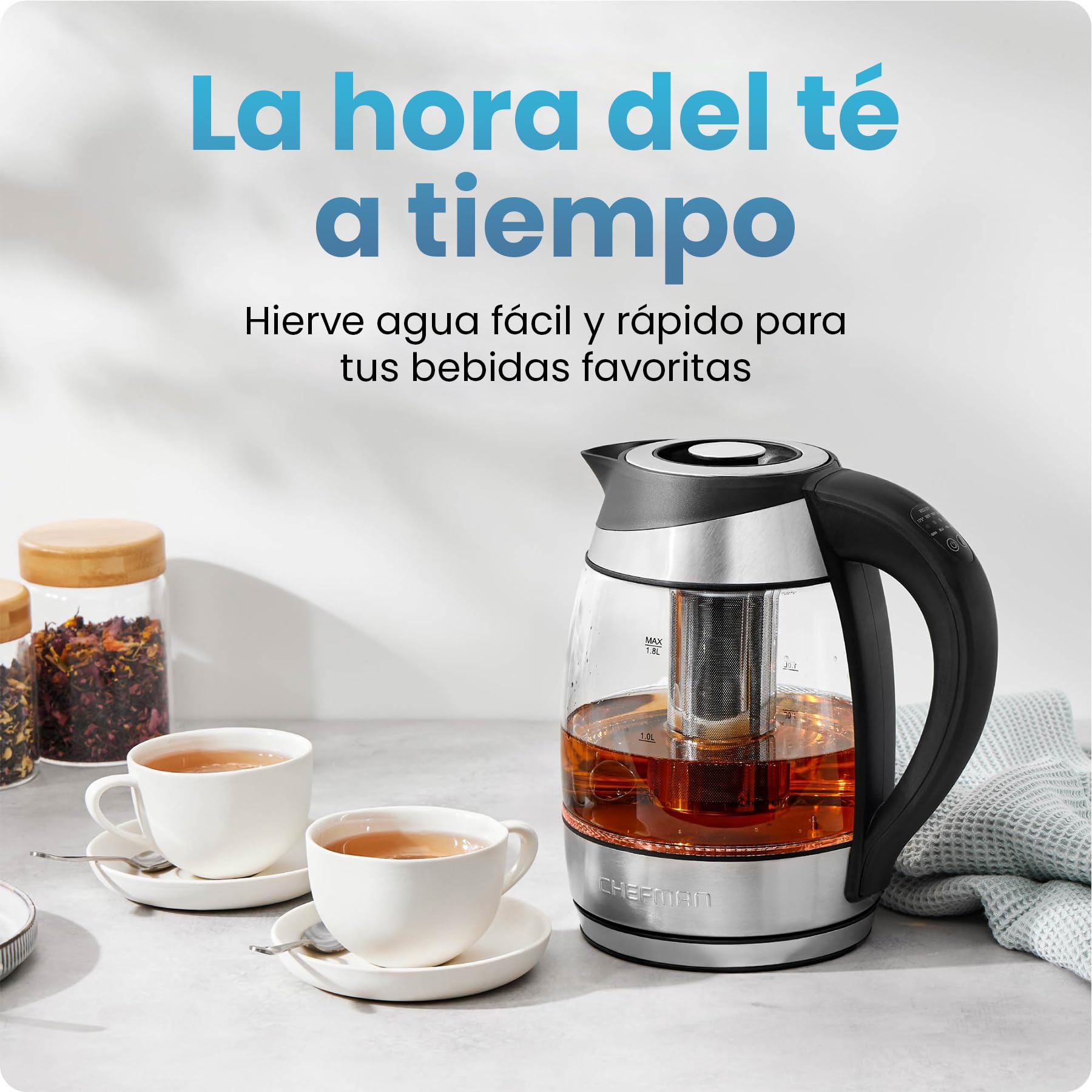 Chefman Electric Kettle with Temperature Control, 5 Presets LED Indicator Lights, Removable Tea Infuser, Glass Tea Kettle & Hot Water Boiler, 360° Swivel Base, BPA Free, Stainless Steel, 1.8 Liters: 1.8L - Stainless Steel - Tea Infuser - Temperature Control