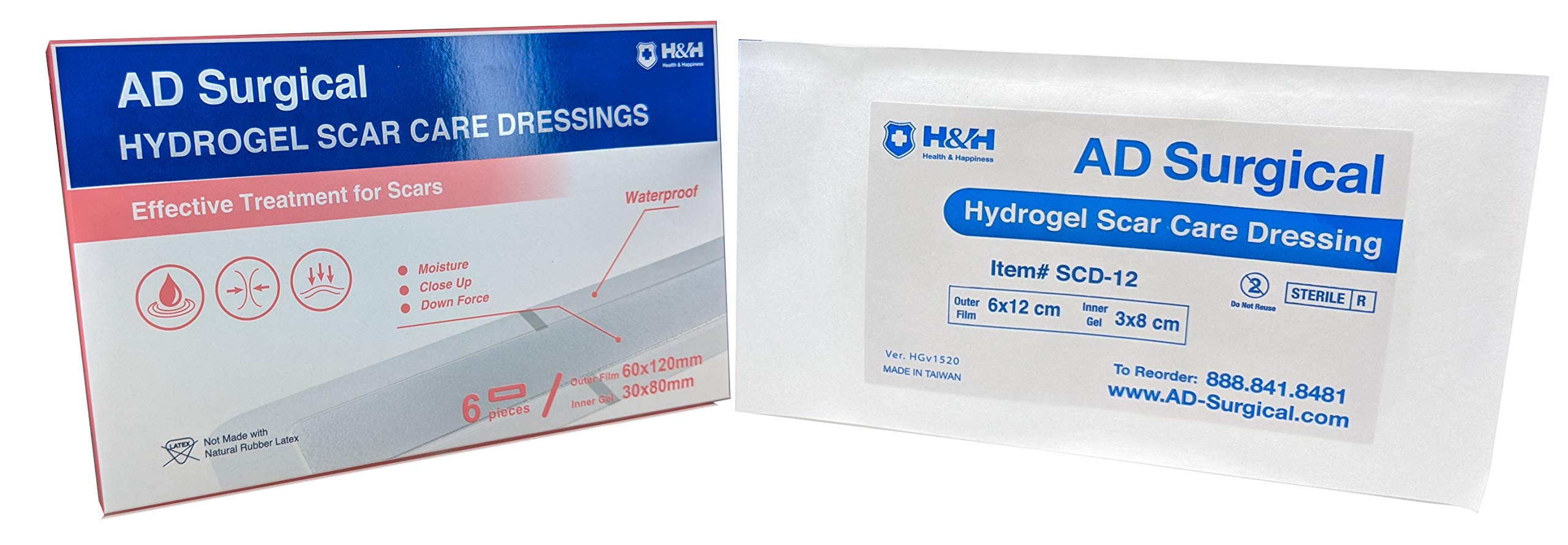 Hydrogel Scar Care Dressing with Adhesive Border - Supports The Wound and Reduces Scar Formation - Box of 6 (Made in Taiwan) (2.4" x 4.8")