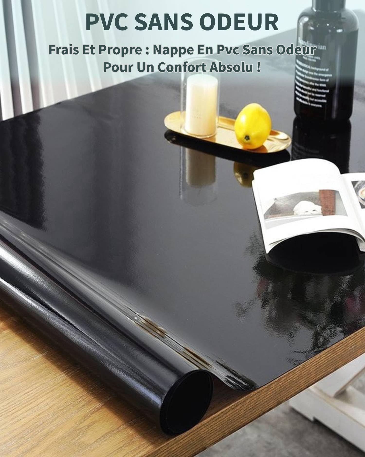 PVC Protege Table Transparent Noir 1,5mm - 100x120cm Nappe Transparente De Protection Étanche/Anti-glisse, Nappe Transparente Rectangulaire, Résist. Aux Rayures/Chaleur, Compatible Alimentaire