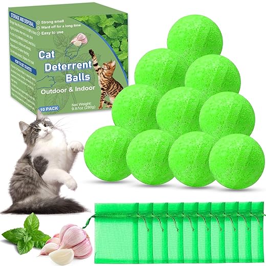 Cat Deterrent Outdoor, Natural Peppermint Oil Cat Deterrent Outdoor Indoor, Keep Cats Out of Yard Permanently, Keep Cats Off Lawn, Garden, Furniture, Mulch & Flower, Keep Cats Away, 10 Pack (Green)