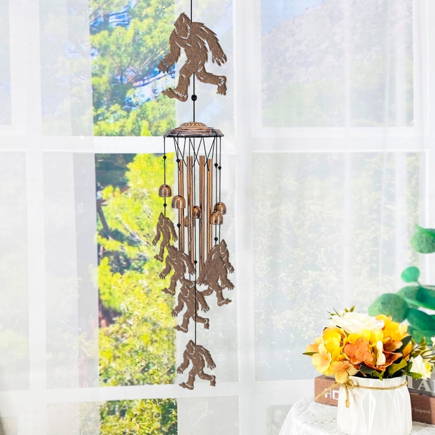 Bigfoot Wind Chimes Outdoor Sasquatch Decor, Deep Tone Soothing Melodic Tones Windchime, Memorial Wind Chimes for Outside with Big Foots Wind Catcher, Best Gifts for Men/Women Porch Garden Decoration