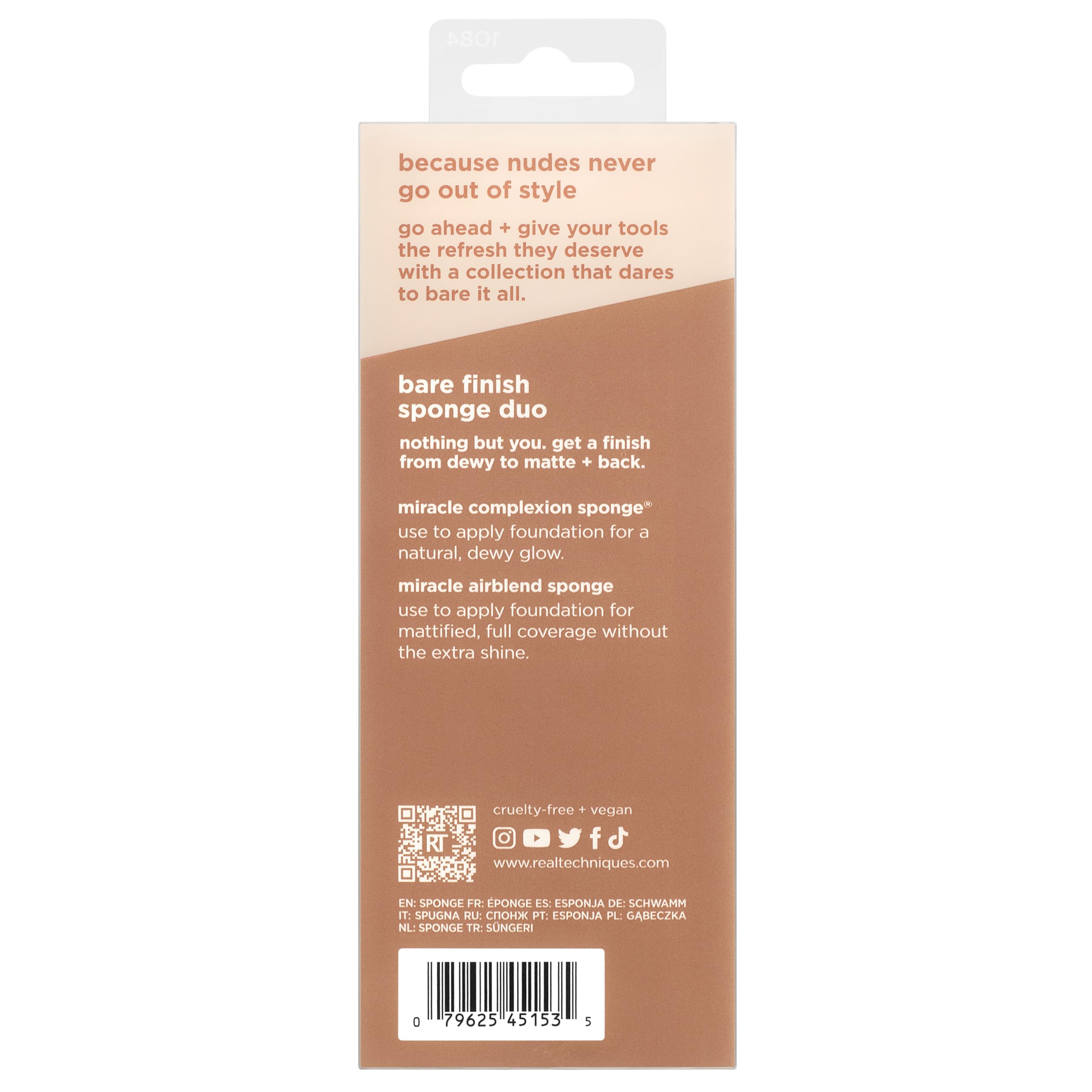 Real Techniques New Nudes Bare Finish Sponge Duo, Beauty Sponges for Liquid Foundation, Skin Tint & Concealer, Light-to-Full Coverage, Latex-Free Makeup Sponges, Cruelty-Free, 2 Count