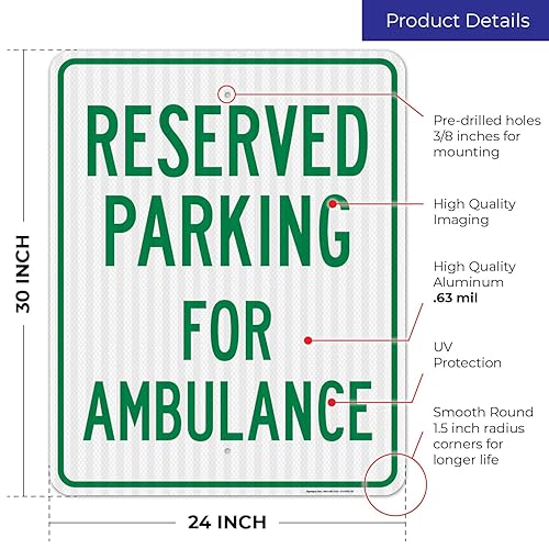 Vista 35 de Señal de ambulancia con reserva de estacionamiento, 10 x 14 pulgadas, libre de óxido, aluminio 040, resistente a la decoloración, fabricado