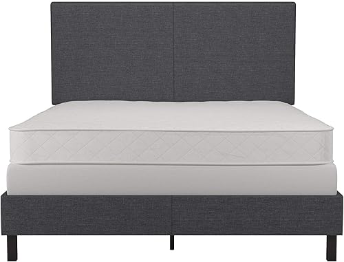 Miniatura 5 de DHP Janford - Cama tapizada con diseño elegante, Tela, Gris (Grey Linen) Gris (Grey Linen),Cuero de imitación negro,Negro