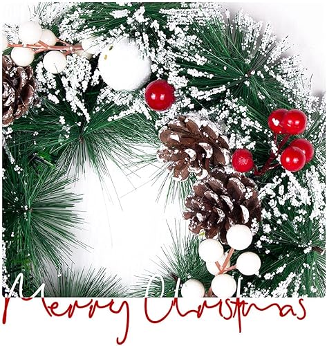 Miniatura 3 de Corona de decoración de Navidad para puerta delantera, colgante de pared, bola de nieve, bayas rojas, piña, cono, adorno para fiesta de Navidad,