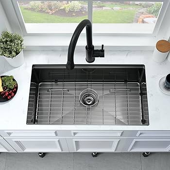 umi　1010 33 Inch Black Undermount Kitchen Sink Workstation-Bokaiya