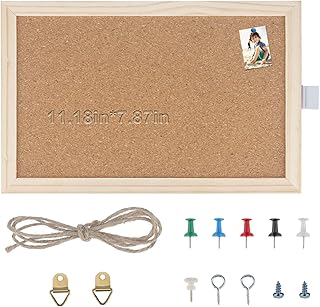 RNHDLY Cork Board 30 * 20 * 1.4 cm Notice Pin Board, Wood Board Bulletin Board, Vision Board Notice Board Memo Board with 5 Pushpins for Office, School and Home