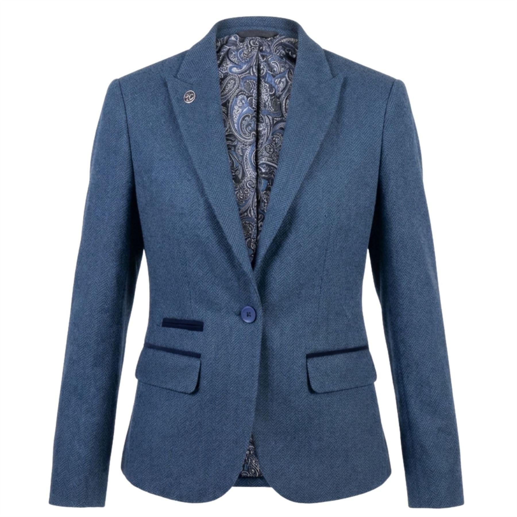 TruClothing Women's Blue Tweed Blazer Herringbone Slim Fit Jacket Waistcoat Set - Blue Blazer 20