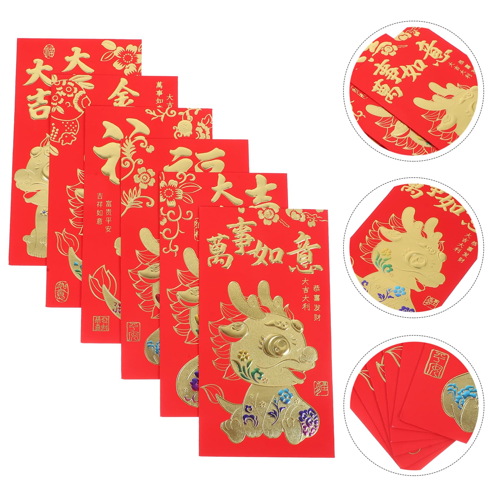 NUOBESTY 5 Ensembles Paquet Rouge 2024 Année Du Dragon Enveloppes D'Argent En Paquet Rouge Kits De Fête Enveloppes Rouges Pour Pièces De Monnaie Enveloppe D'Argent 60 pièces * 5