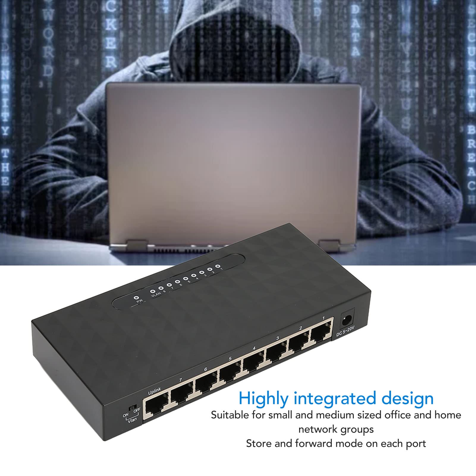 Commutateur Réseau Gigabit 1000Mps, Contrôle de Débit Semi Duplex Mode de Contre Pression Duplex Intégral, 8 Ports 1000Mps, Conception Hautement Intégrée, Adapté Au Bureau 100 à 240V(UE)