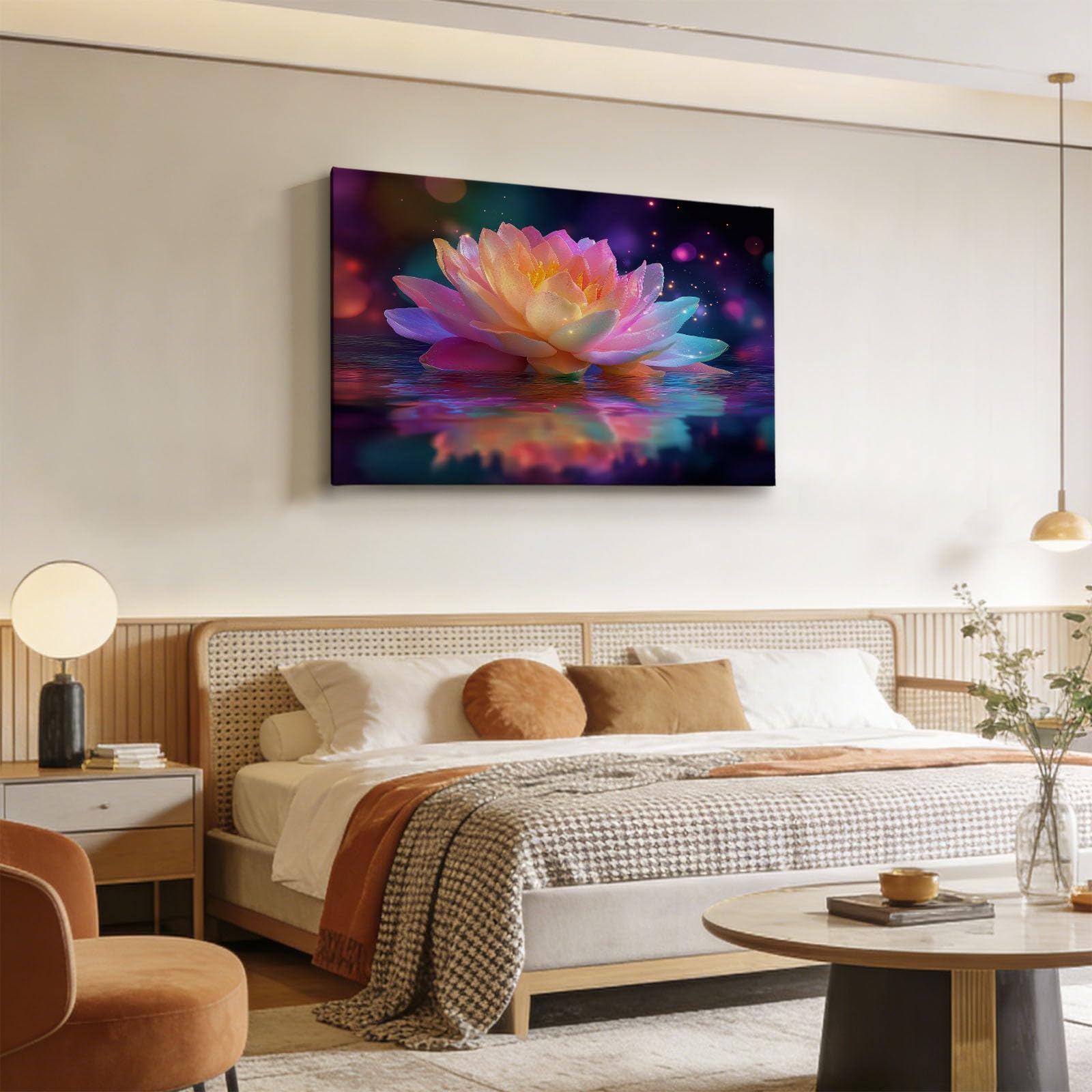 Generisch Abstrakt Bunt Floral Streifen Modernes Leinwandbild 140L x 70B cm mit Rahmen, Verträumt XXL Wanddeko für Wohnzimmer Geschenk Idee Einzug - Hochwertiger Kunstdruck auf Holzrahmen