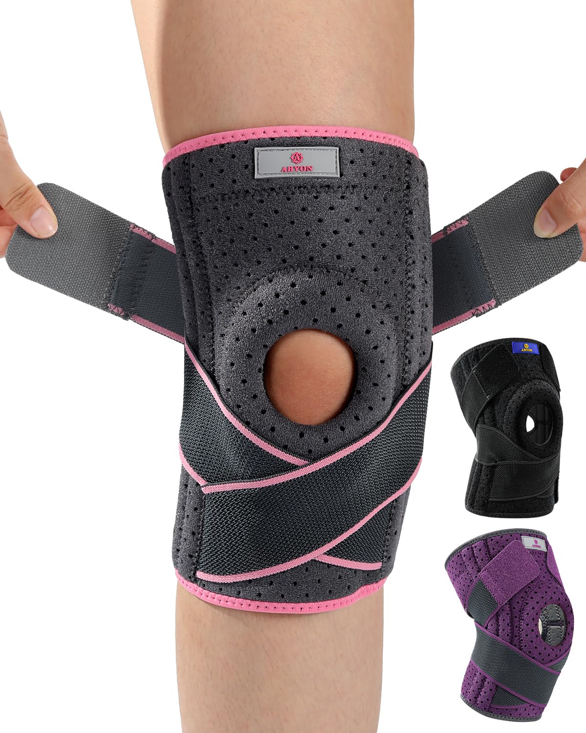 ABYON Ginocchiera Ortopedica, Regolabile Tutore Ginocchio con Stabilizzatori Laterali Rotulea Supporto Sportiva per Uomo e Donne Legamenti Rotula Menisco Artrite (L/XL)