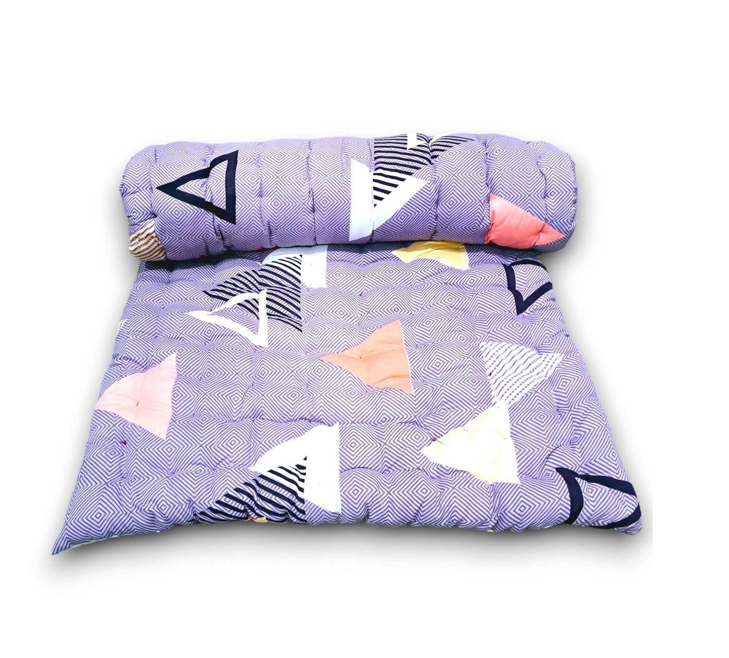 Deevine Craft Foldable Cotton Quilt Single Mattress, Geometric Triangle Print, Purple, Tufted Sleeping Gadda (Single Bed Mattress 36X72 inch)-image-23