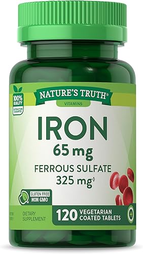 Suplementos de hierro sulfato ferroso de 65 mg de Natures Truth 120 unidades