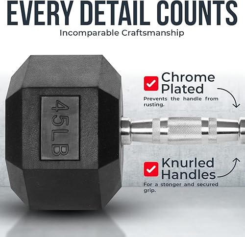 Miniatura 4 de Iron Crush Juego de mancuernas hexagonales, pesas con revestimiento de PVC resistente, asas moleteadas cromadas, juego de mancuernas hexagonales