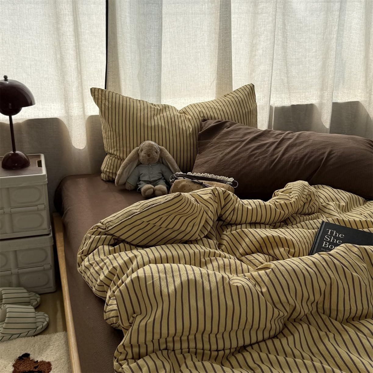 Green Striped Duvet Cover Sets Single Green and Brown Stripes Bedding Set
