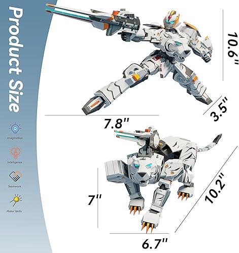 Miniatura 4 de Juguete robot transformador de animales, figura de acción de tigre para niños de 6 a 12 años (blanco)