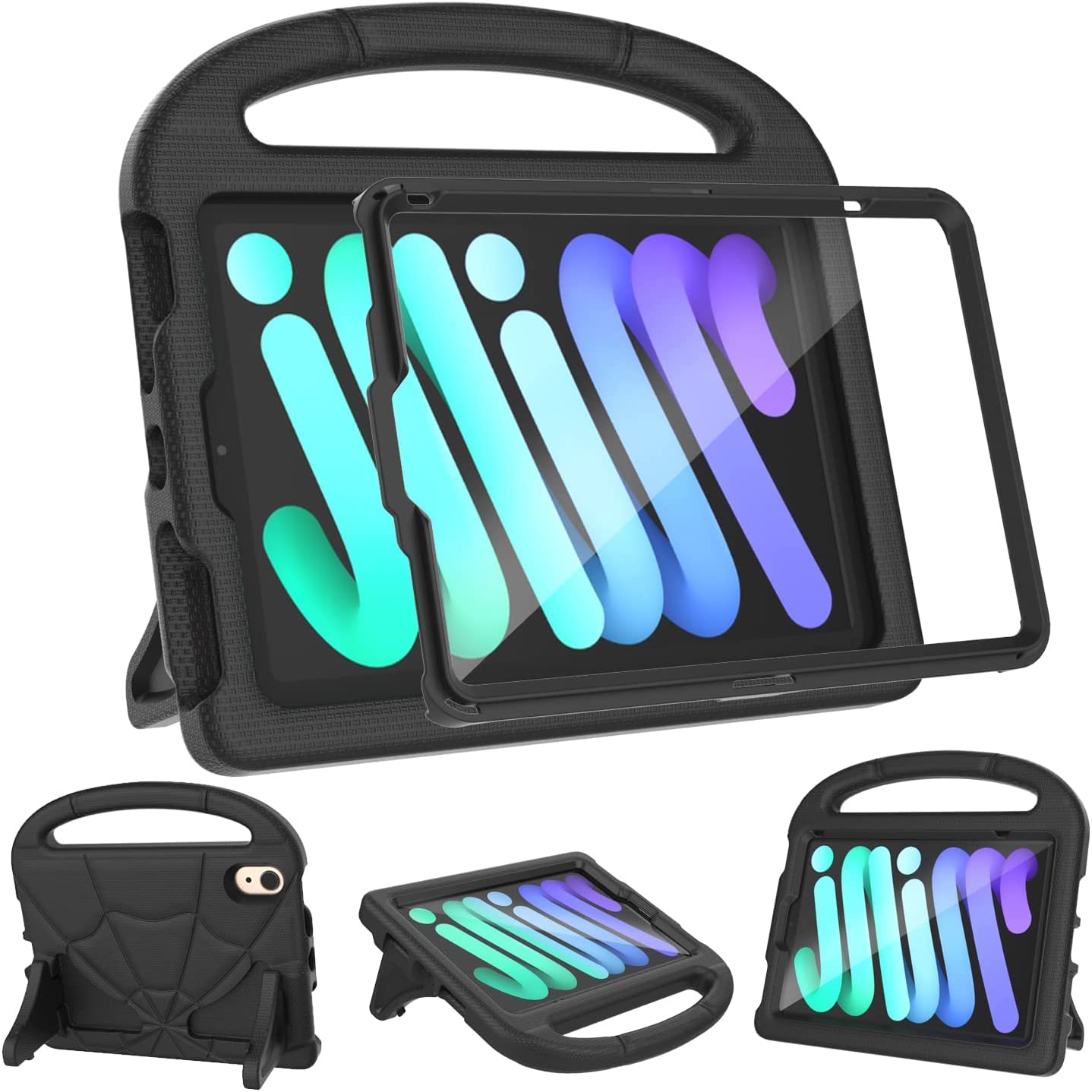 Custodia Antiurto Per IPad Mini 6 Bambini: Con Maniglia, Cavalletto E Protezione Schermo Integrata (Nero)