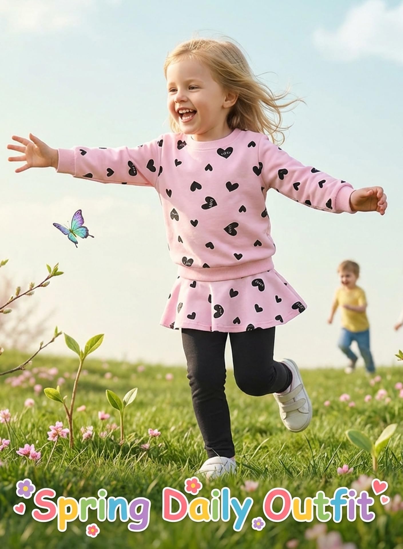 Niedliches Kleidungsset für Kleinkinder, Babys, Mädchen, langärmeliges T-Shirt und Hose