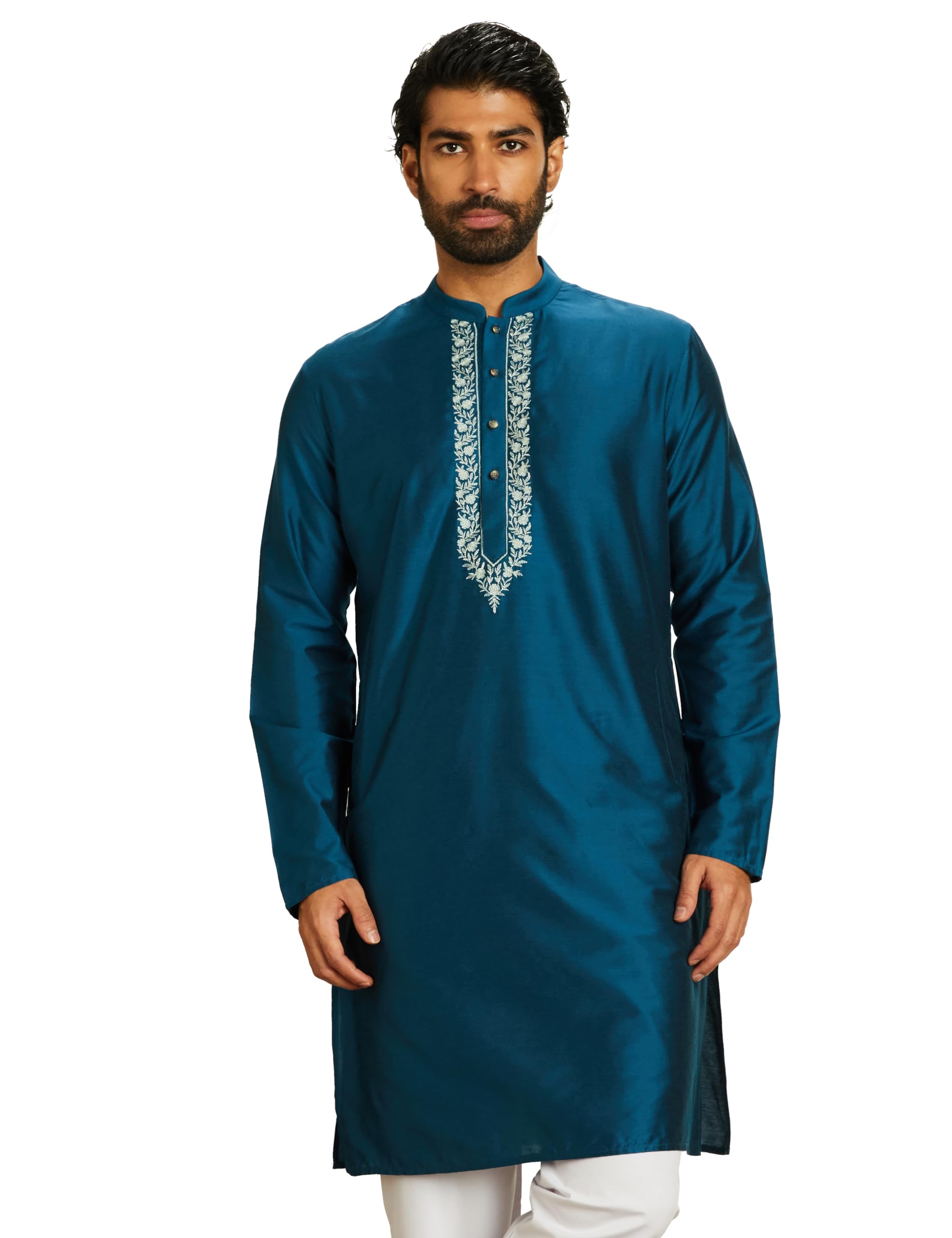 Men's Rayon Solid Festive Embellished Long Kurta (Regular Fit)