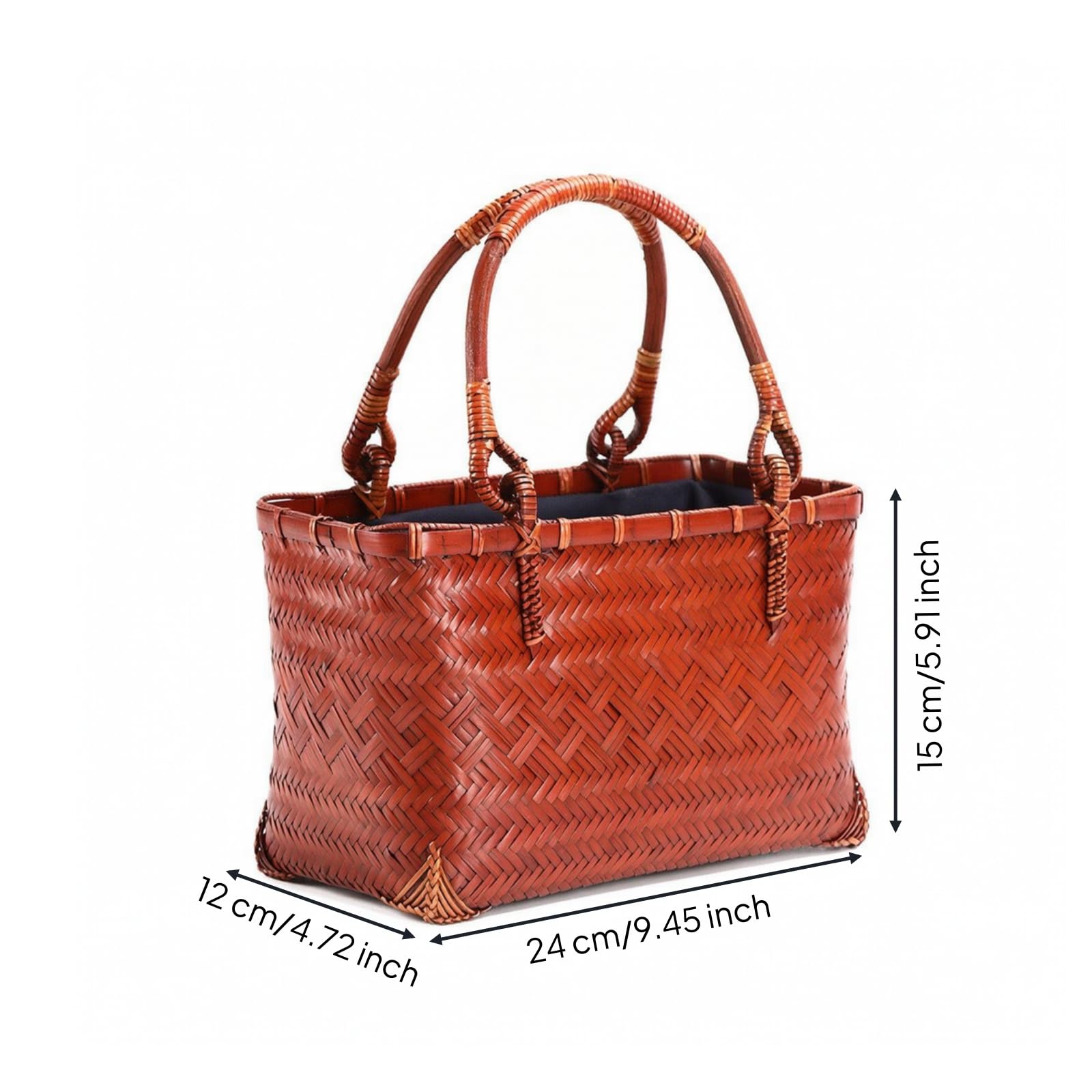 Cestino in Bambù Intrecciato Borsa Cestino Porta Accessori Contenitore Organizer con Manico Struttura Aperta Interno Foderato in Bambù Adatto a, style to 3