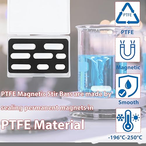 Miniatura 4 de Juego de 8 barras de agitación magnética de PTFE para agitador magnético, barras de mezcla de imán blanco, formas cilíndricas, 0.315x1.378 in,