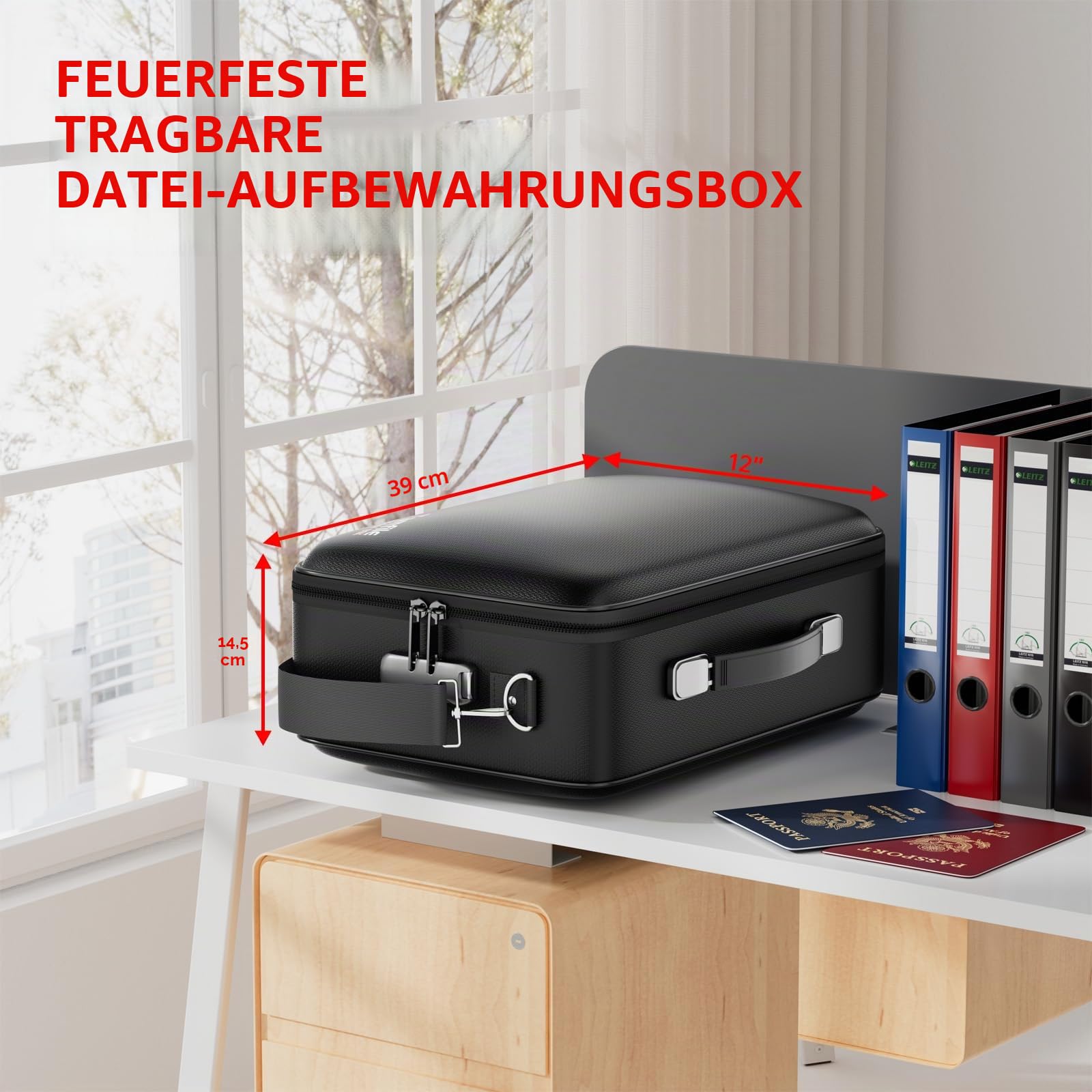 Tamfile Feuerfeste Dokumentenbox, 8-lagige Hartschalen mit 13 Klar Fächern | Wasserfeste, Dokumententasche, Aufbewahrungsbox, Fächermappe Ordner, Tragbare, für Büro, Hause, Schule, Reisen, mit Schloss