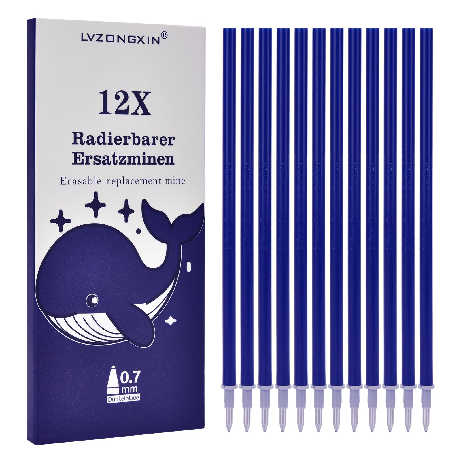 Ersatzminen, Kompatibel Mit Legami, [ DunkelBlau, 12er], Spitze 0,7mm,Höhe 13 cm, Radierbare Tintenrolle