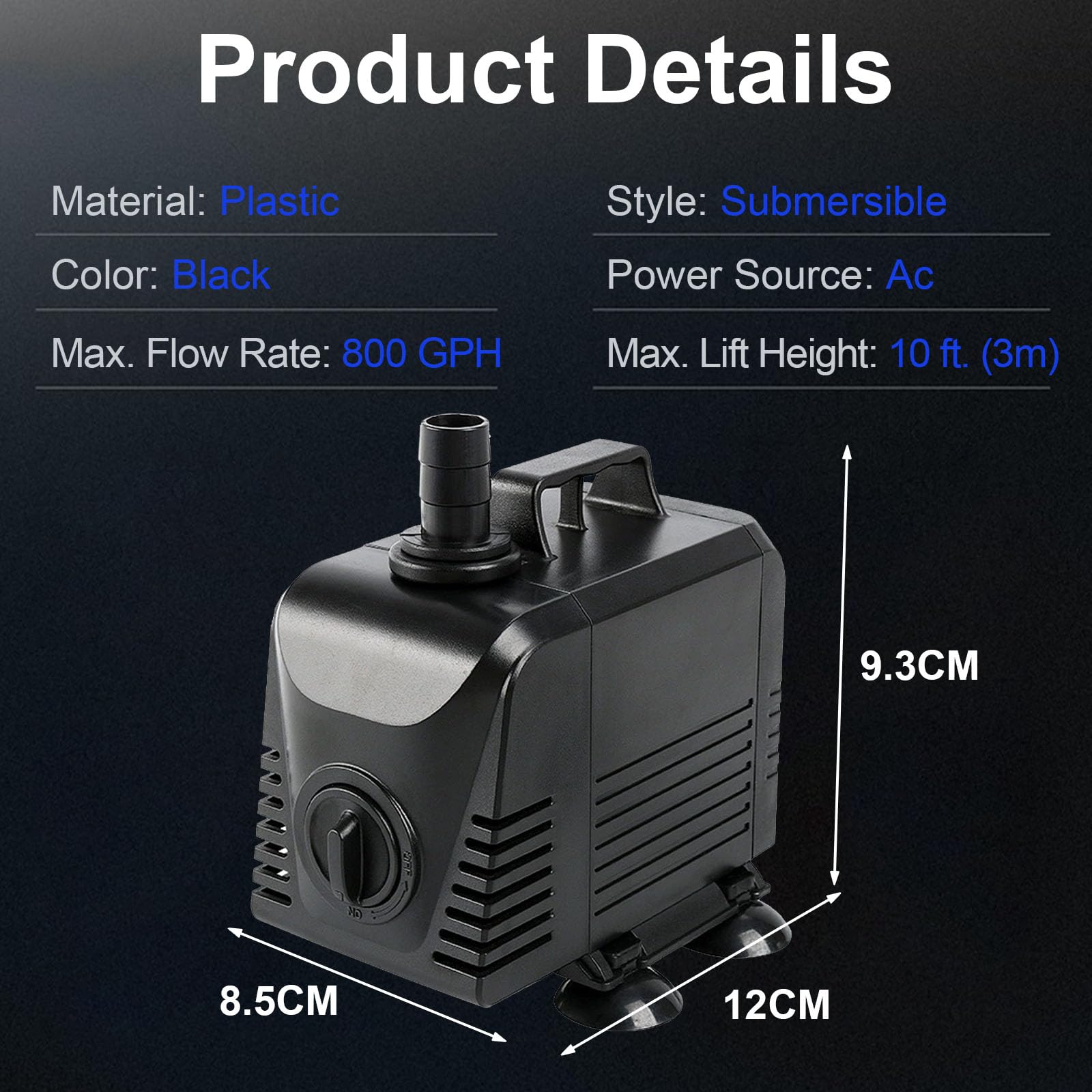 Polegas Submersible Water Pump,3000L/H 45W Ultra Quiet Pond Pump with 3 Nozzles,3m High Lift for Fountain Pumps for Fish Tank Hydroponics Small Pond - Image 2