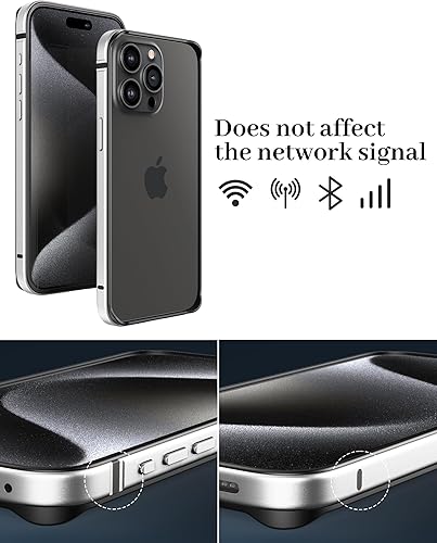 Miniatura 3 de Funda delgada de metal para iPhone 15 Pro de 6.1 pulgadas, interior de TPU suave + parachoques chapado en metal, compatible con carga inalámbrica,