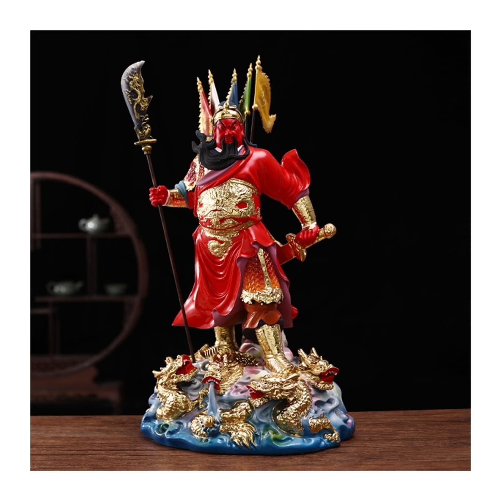 Statue de Jardin Feng Shui Guan Gong Rouge pour Décoration Maison et Magasin