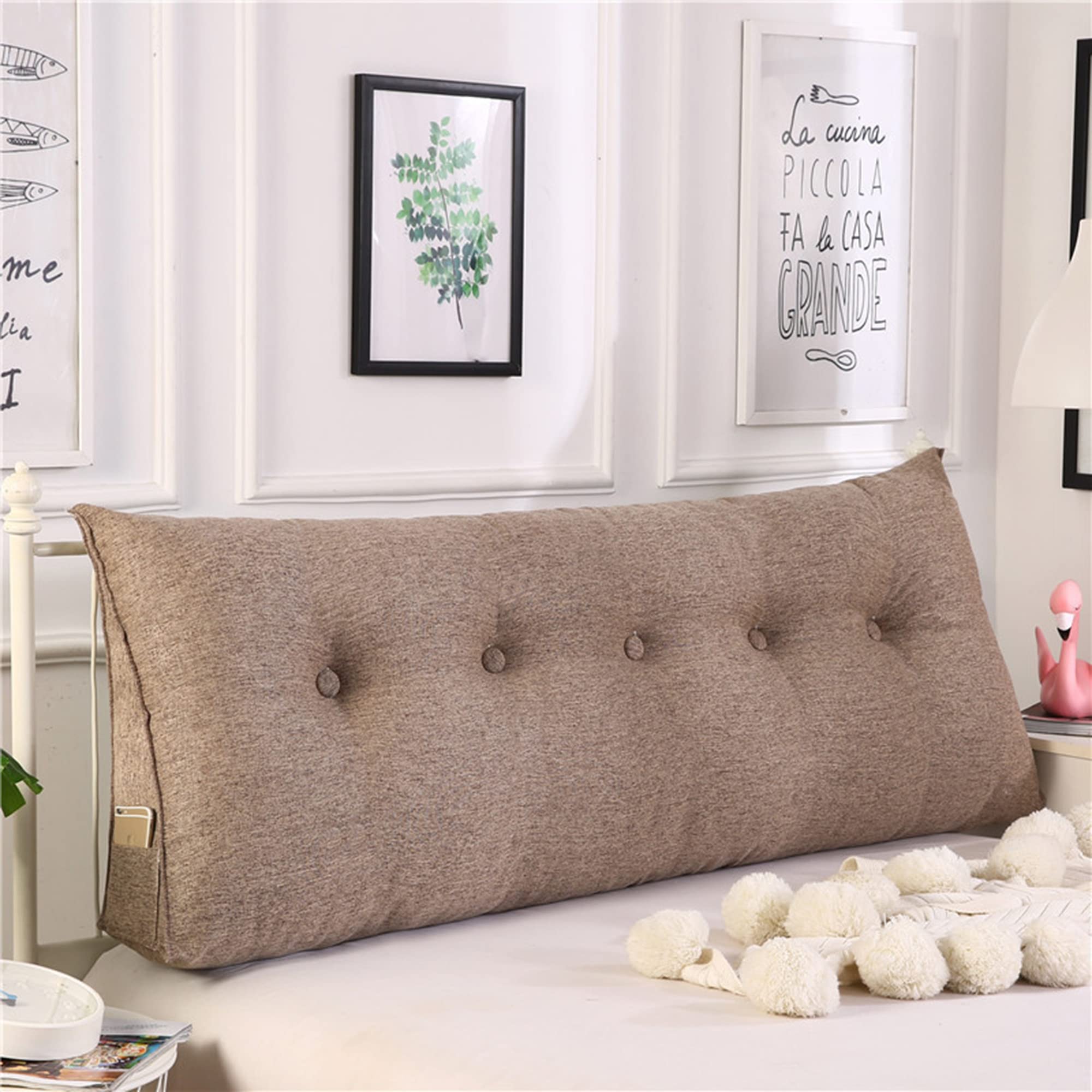 Scumlovy Large Headboard Pillow Bed Reading Triangle Backrest Cushion Triangular Bedside Bolster Support Lumbar for Day Sofa,200x50x20cm,Brown