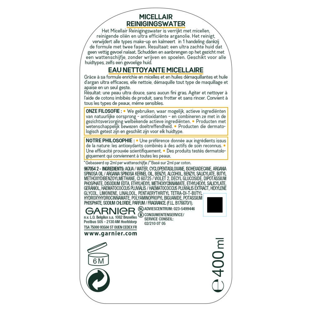 6 x Garnier acqua micellare detergente in olio, 400 ml