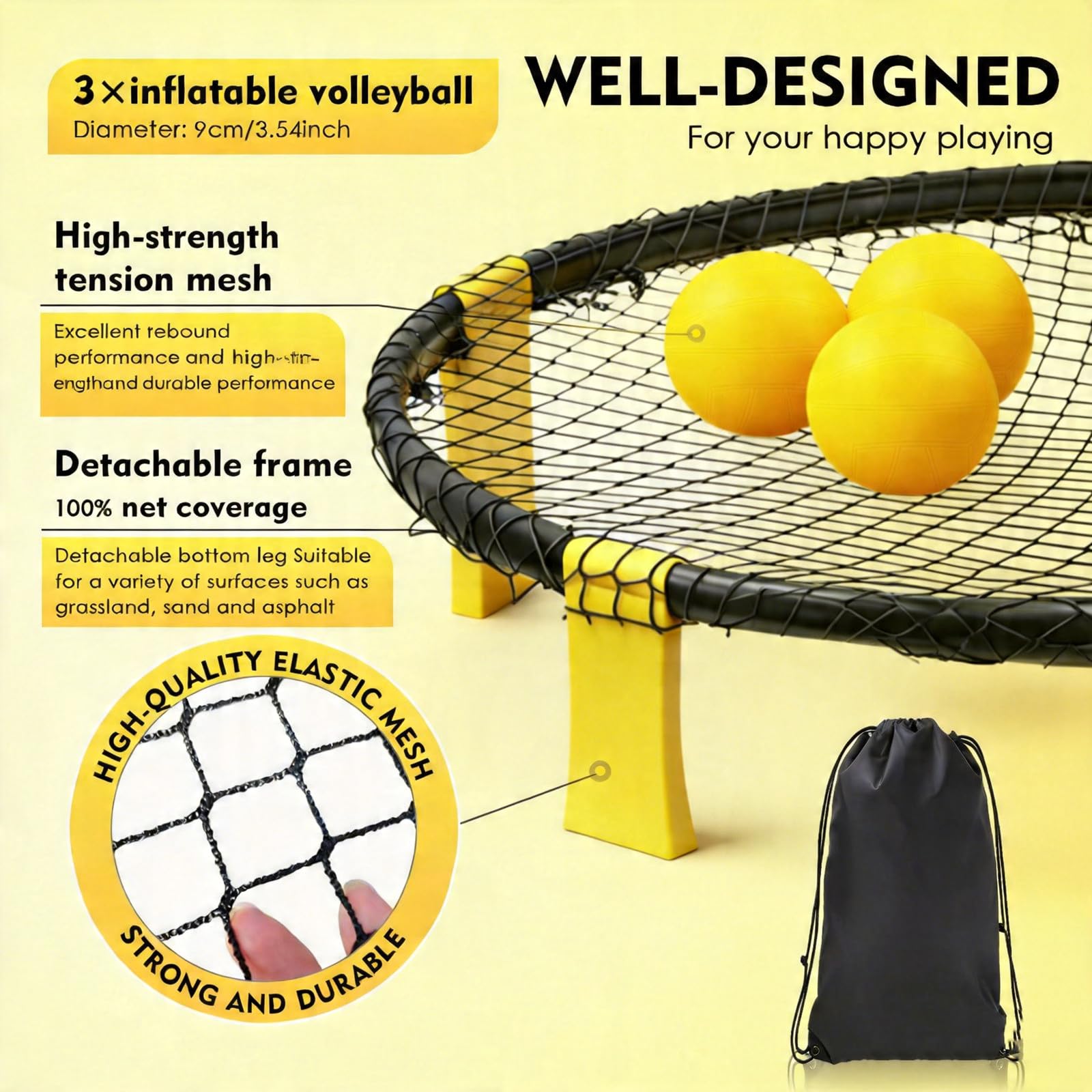 Set da Gioco Roundnet, Set Include Palle, reti, Borsa, Pompa a Sfera e Regole –Divertimento in Giardino e in Spiaggia