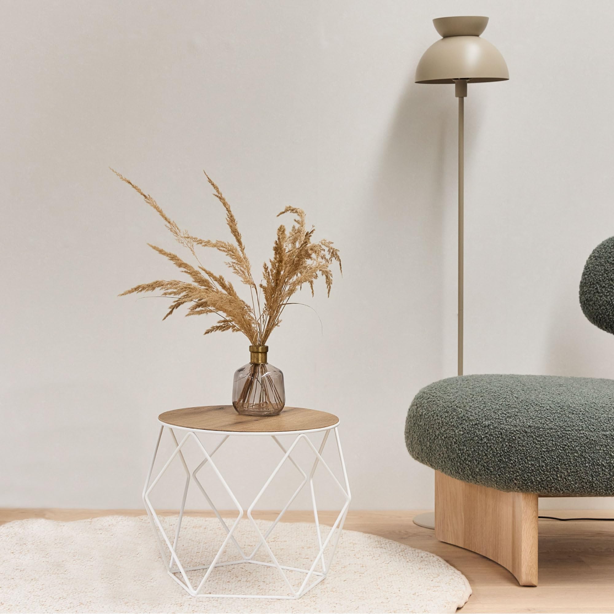 Couchtisch Sanna - großer runder Couchtisch aus Holz & Metall, Ø 44 cm, Industrial Design, robuster Beistelltisch für Wohnzimmer (Verkehrsweiss)