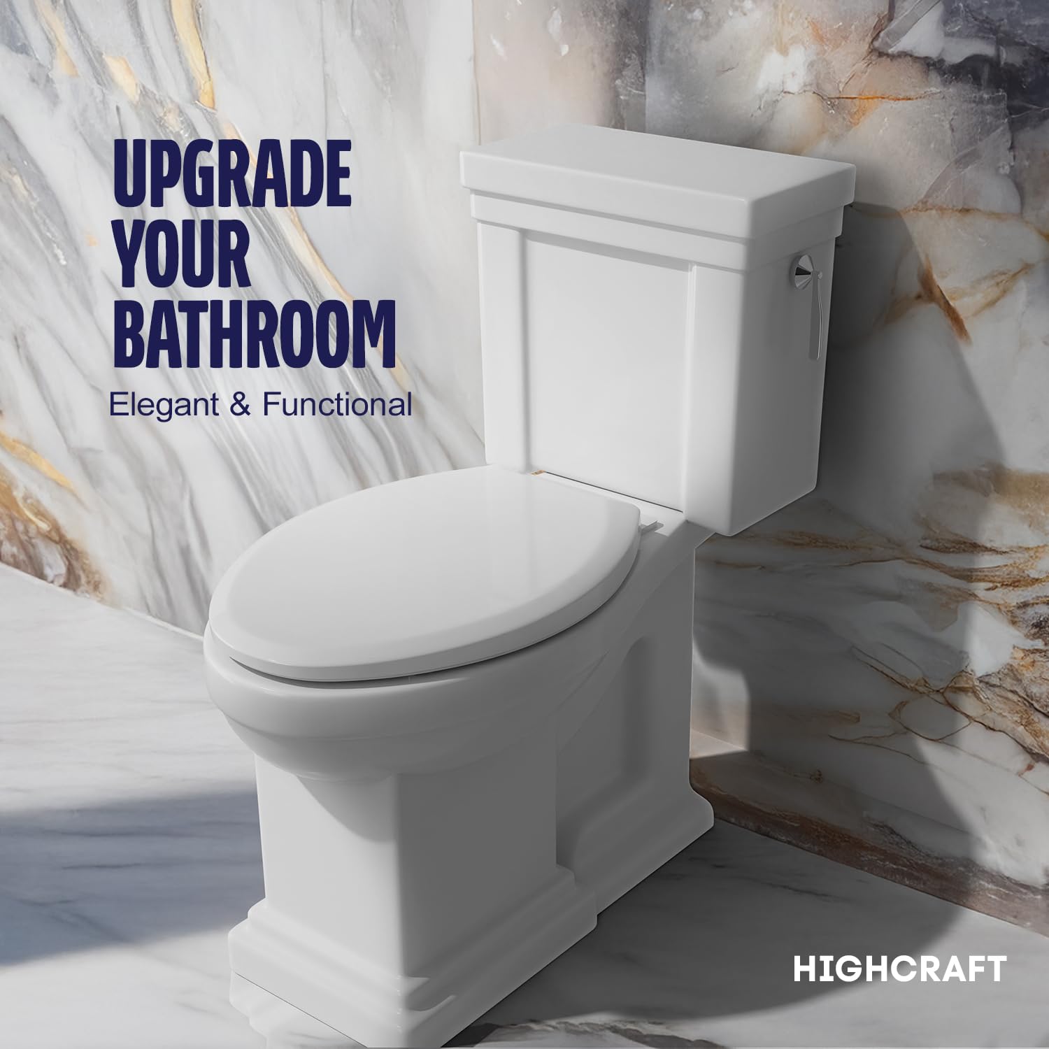 HIGHCRAFT Asiento de inodoro alargado de alta calidad con diseño de cierre lento, bisagras ajustables y mecanismo de extracción rápida, asiento de inodoro de plástico, se adapta a inodoros alargados