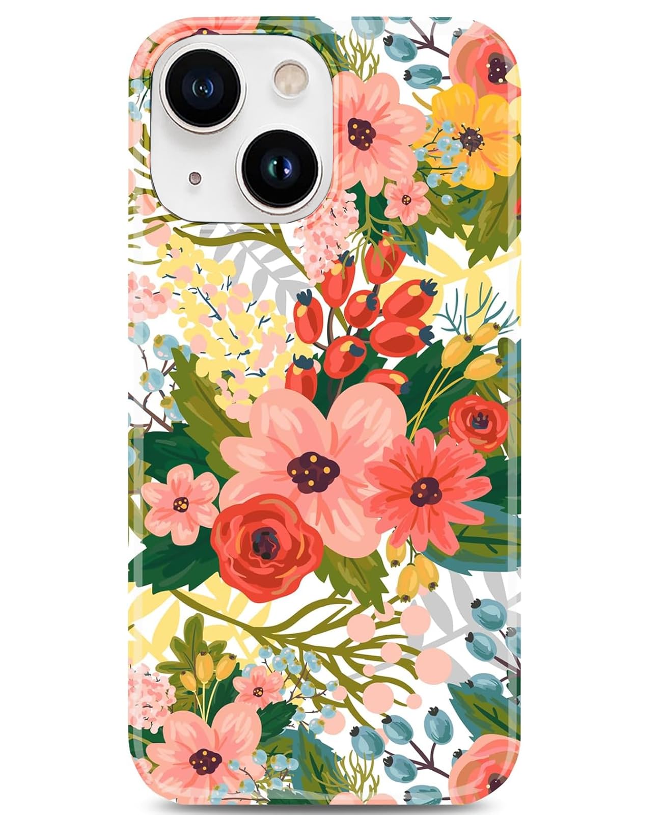 J.west Design for iPhone 14 Case 6.1", Modern Summer Cute Bouquet Floral Pattern with Garden Botanical Flowers Prints Slim Soft TPU Shockproof Cover Protective Phone Case for Women Girls