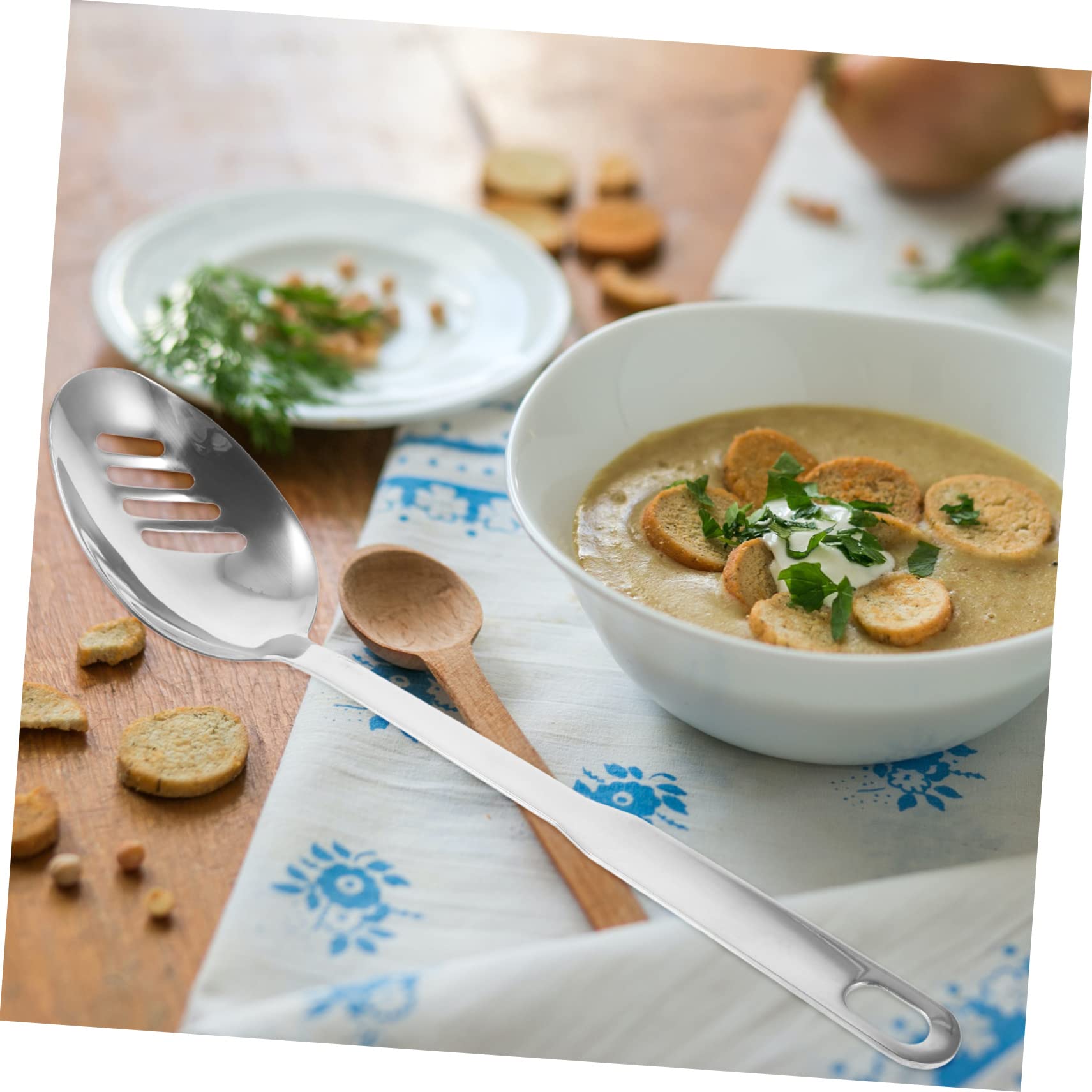 OFFSCH Stainless Steel Perforated Serving Spoon Slotted Utensil for Daily Use Portable Kitchen Accessory