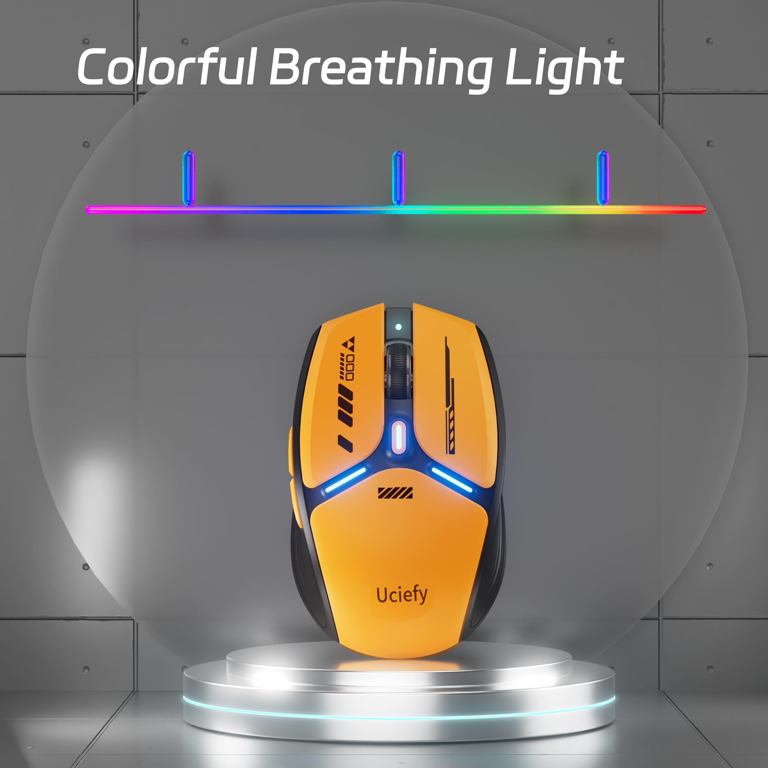V19 Mouse inalámbrico, 2.4 GHz recargable LED con indicador de batería, ratones magnéticos para computadora con receptor USB y adaptador tipo C para portátil/PC/Mac/Chromebook, naranja 6