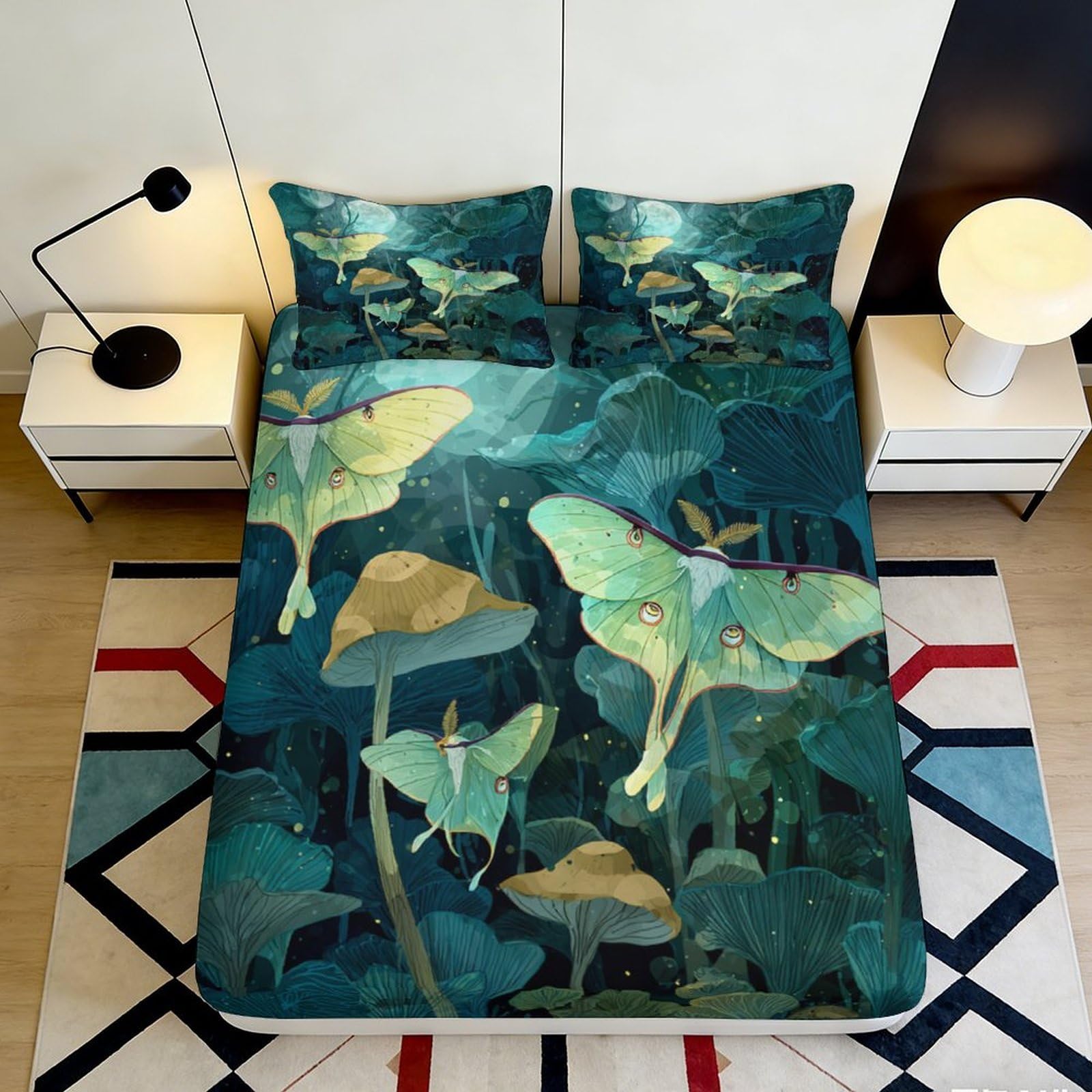 Jxqhbvmg Style-1 3D Printed Forest Leaves Fitted Sheet Microfiber Deep Pocket Non-Slip Bedding Set Botanical Mattress Fitted Cover Washable 90X200x25cm