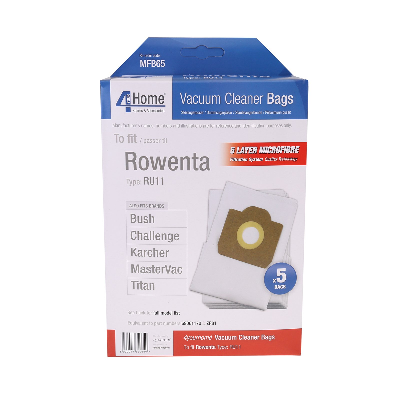 First4spares Extra Strong Extra Capacity Micro Fibre Bags For Rowenta Ru11 Comac Vacuum Cleaners Pack Of 5