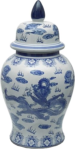 Red Lantern Tarro de templo de porcelana azul y blanco de dragón de 18" disponible en Yaxa Costa Rica